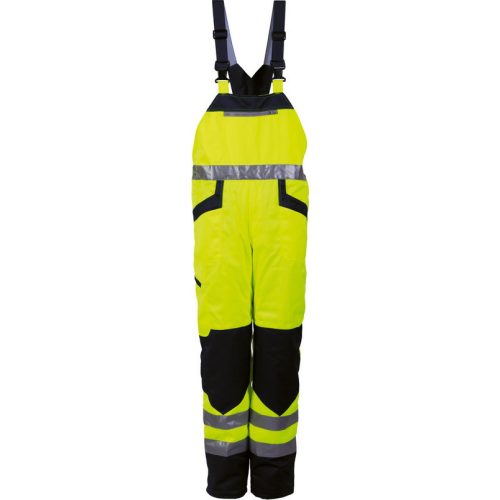 46719 High-visibility padded bib pants in yellow-black colours