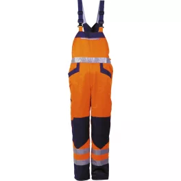   46720 High-visibility padded bib pants in orange-navy colours