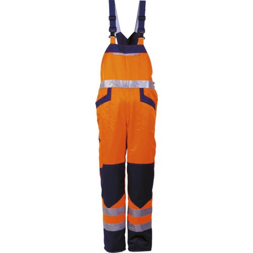 46720 High-visibility padded bib pants in orange-navy colours